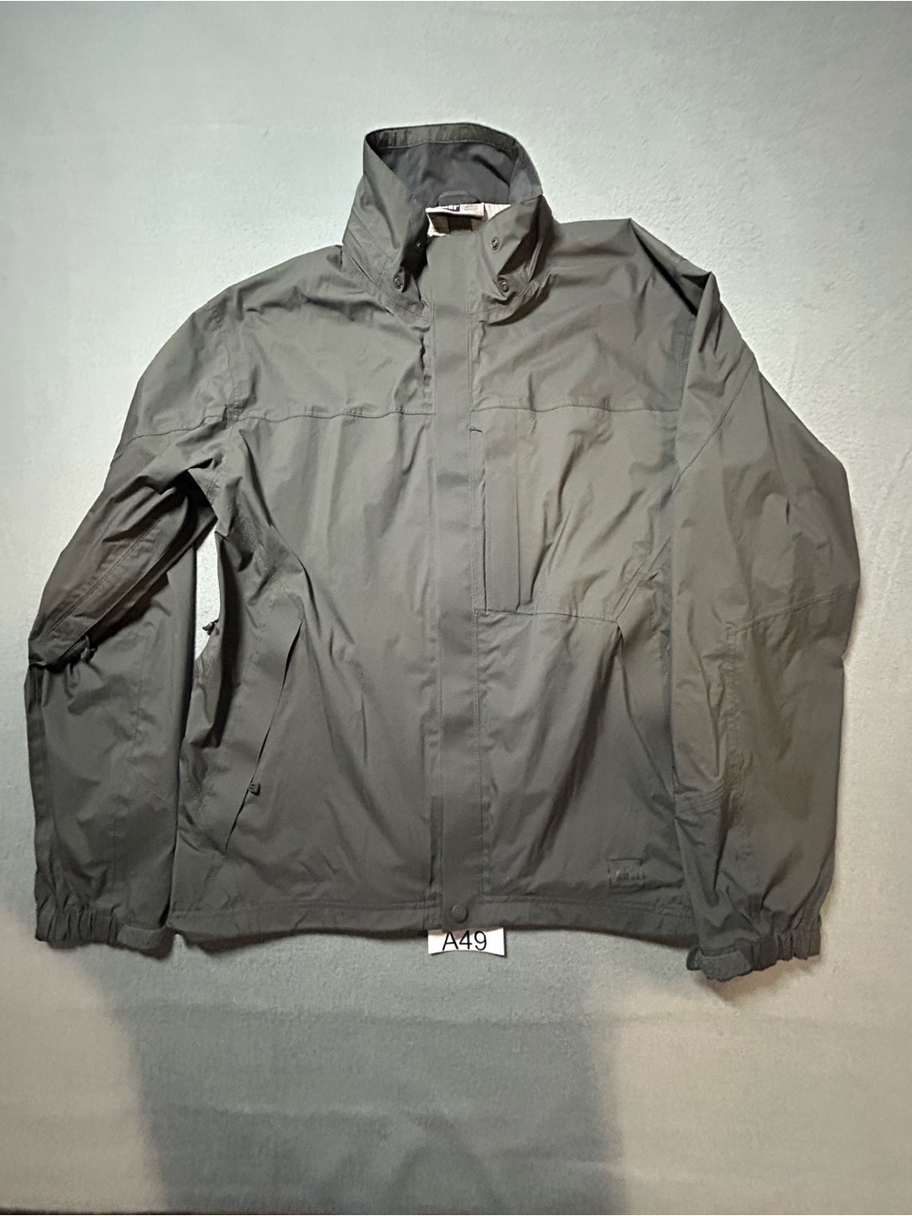 REI Men's Olive Gray Raincoat with High Collar